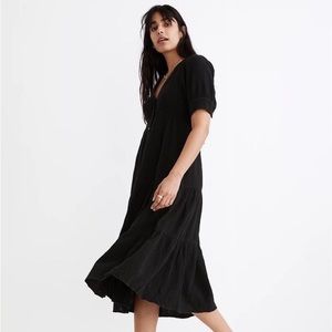 Madewell lightspun button-front tiered midi dress - Black